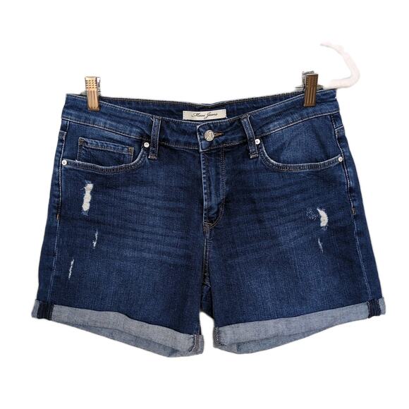 MAVI Marla Mid Rise Cuffed Shorts Dark Wash Stretch Denim Distressed Women's 30 - Picture 1 of 5